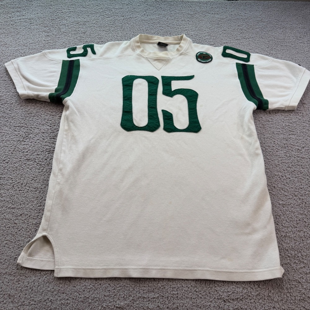 Vintage FUBU The Collection Football Jersey Cream Green 05 Waffle Knit Mens L